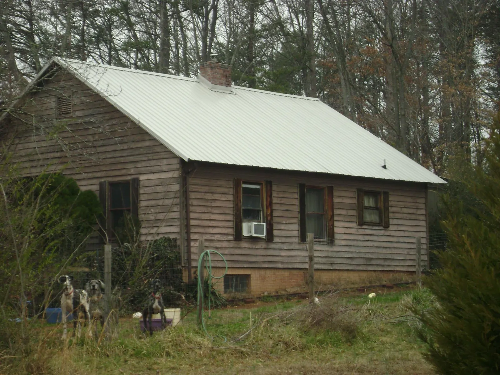 White metal roof on an old wood sided farmhouse, from a Metal Roof Installation job in Hardy